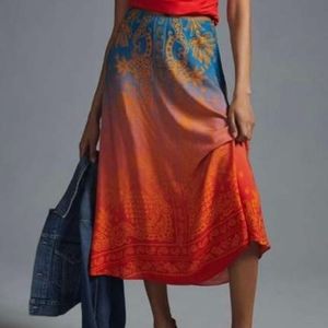 Anthropologie x Farm Rio Vibrance Multicolor Boho Tropical Midi Skirt Size S
